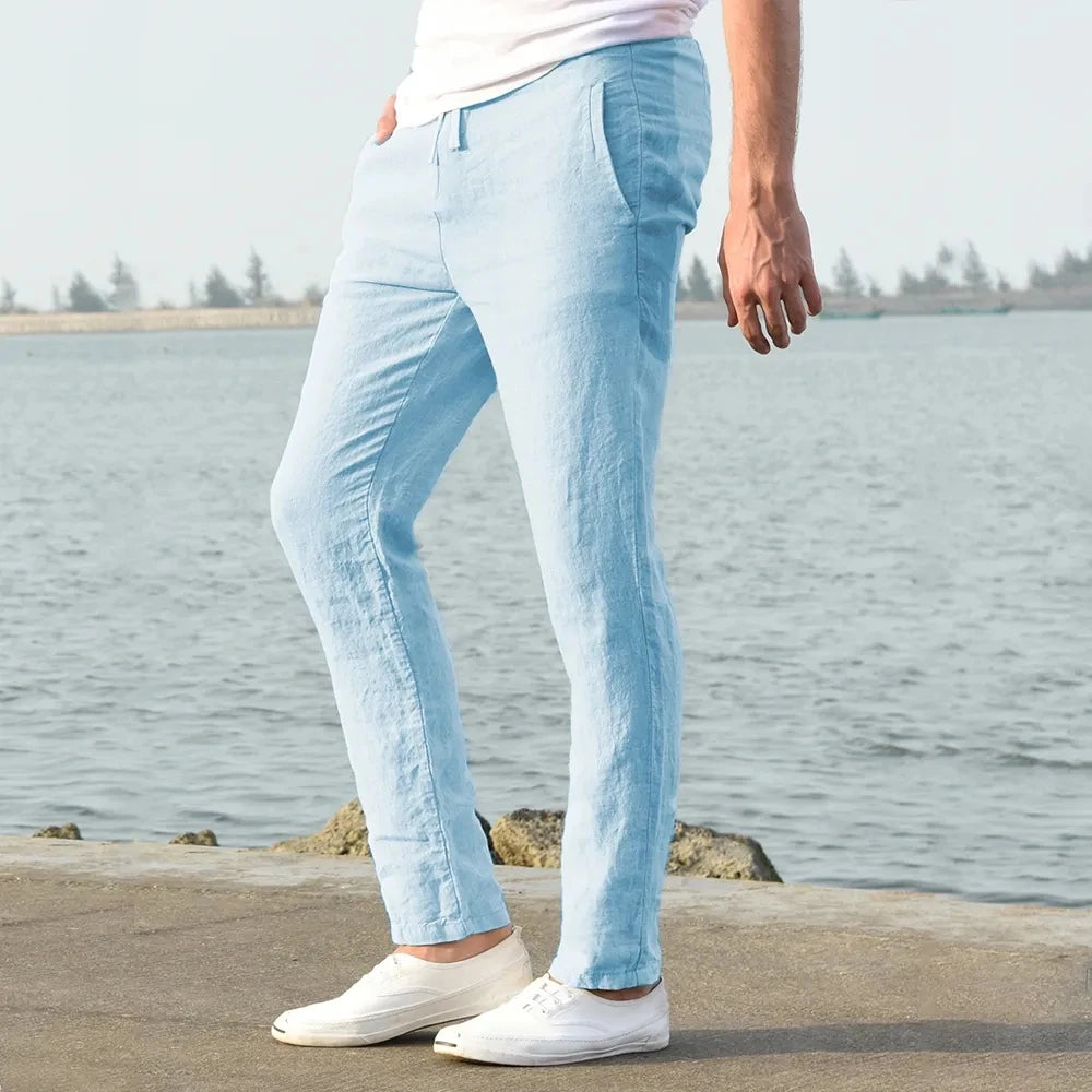 Men's solid color trousers (cotton + linen)